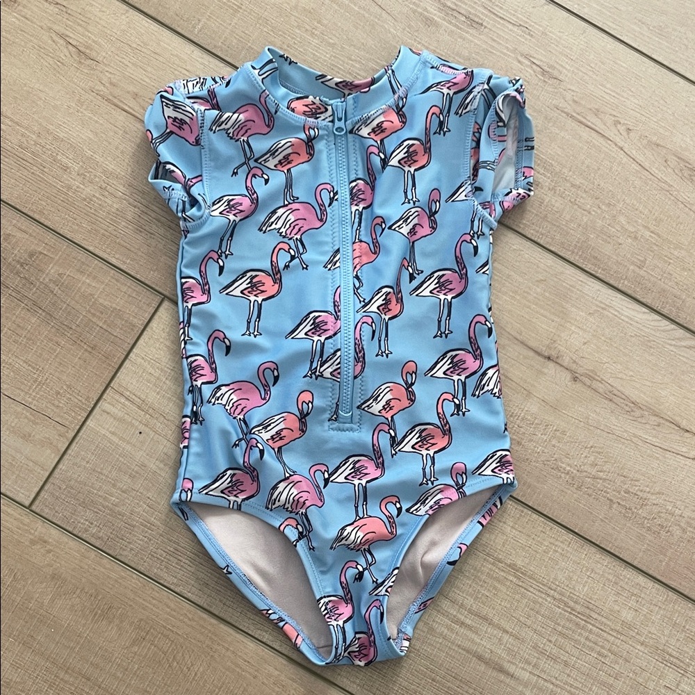 Tea Collection Flamingo Print Blue Swimsuit 4T